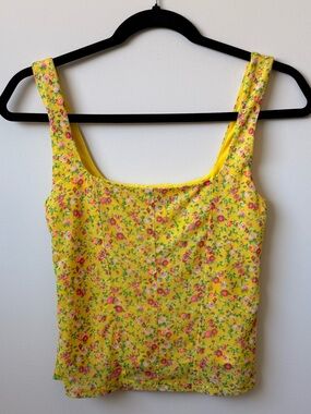 AFRM Mesh Corset Square-Neck Tank Top - Yellow/Floral